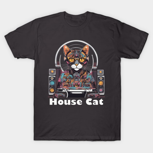 House cat funky colourful pet and music lovers design T-Shirt by Edgi